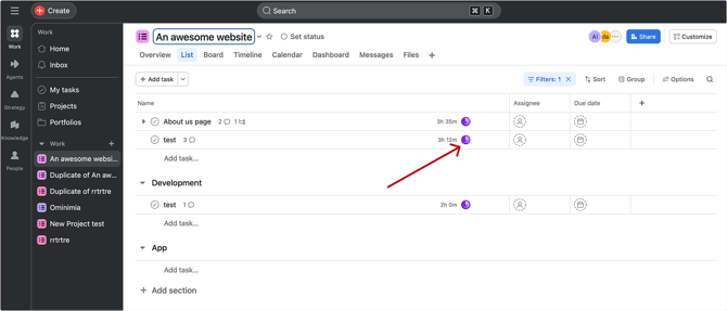 widget in asana